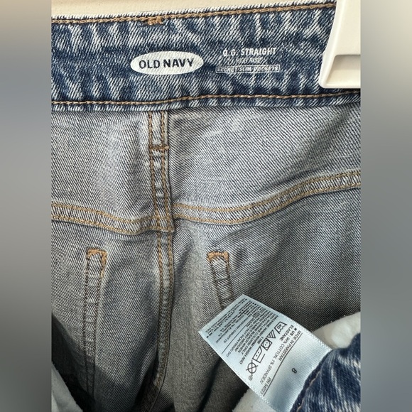 Old Navy Blue OG Straight High Rise Jeans with Distressed Look - Picture 7 of 7